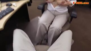 Sexy business woman gets her pussy pounded by pawn guy