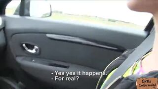 Petite hitchhiker Lea Guerlin gets fucked inside the car