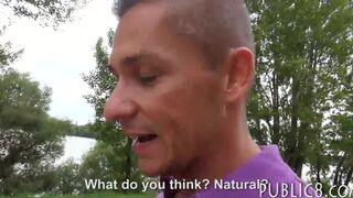 Tight Czech babe screwed by 2 horny men in public for cash