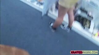 Cute teen gets her shaved pussy priced at the shop