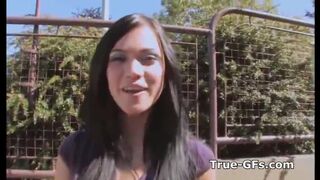Beautiful amateur blows cock on set