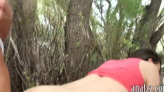 Tight chick tries out anal sex with nasty dude outdoors