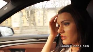 Busty teen gets anal in the car