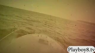 Huge tits babes frisky fishing in nude and driving tanks