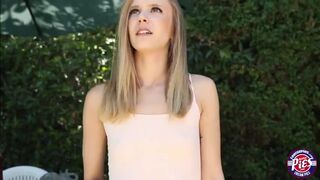 Sexy blonde skinny teen gets filled with hot cum backyard