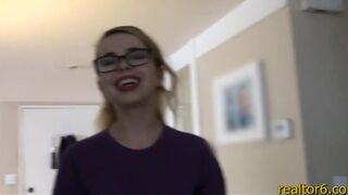Teen realtor deepthroats clients cock and demands a fuck