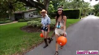 Horny teens gets a very hardcore sex on halloween