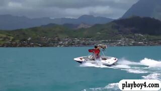Sexy badass babes enjoyed kite surfing while all naked