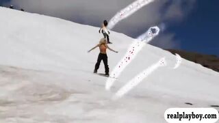 Badass babes snowboarding and frisky fishing while all nude