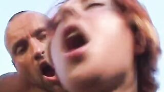 Horny Huge-Hootered Whore  Ejaculates Outside