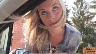 Innocent blonde babe sucks and fucks in the middle of the forest