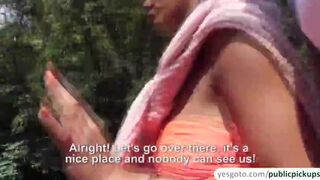 Desperate tanned babe Isabella pull down her tube top and who her tits
