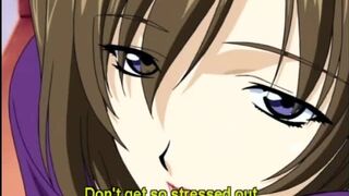 Busty Japanese anime licking stiff cock