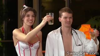 Horny swinger couples fuck like savages in wingers orgy