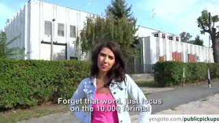 Cute brunette babe sucks stranger bigcock for cash