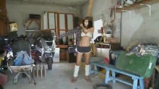 Cuttie at work using huge red vibrator