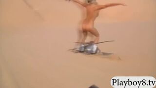 Badass playmates sandboarding and fishing while all naked