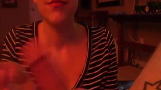 Geeky girl with glasses teasing a lucky guys big dong