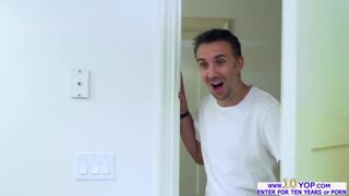Busty babe Abigail seduces her roomate to fuck her rough