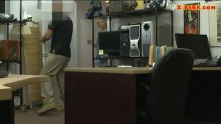 Short hair blonde babe gets pussy screwed at the pawnshop