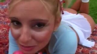 Beautiful blonde teen from Brasil is porked outdoors