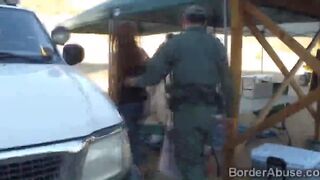 Border Officer surveys pretty brunettes tight pussy