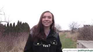 Blonde Euro babe Morgan jacks off strangers big dick