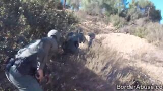 Black border officer stretches a sweet booty Latinas pussy