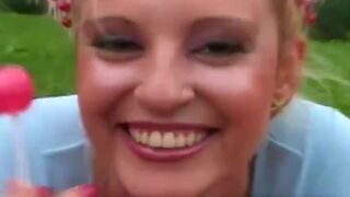 Brazilian teen sucks off her mature boyfriend in picnic