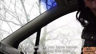Brunette slut Vicky gets help from a stranger from the street