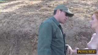 Border hopping redhead gets her pussy pounded by BP agent