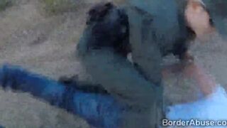 Blonde officer and mate fuck a naughty Latina immigrant