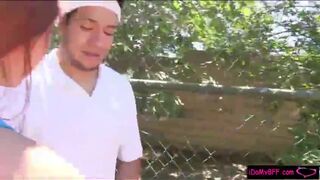 Two sexy besties enjoyed hardcore pounding with tennis coach