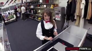 Sexy teen babe gets an unplanned fuck in the pawnshop