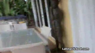 Bigtit fucks outdoors in fishnet bikini