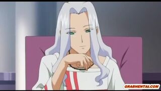 Busty anime maid gets brutally vibrator drilled in her wetpussy