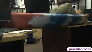 Small tits amateur redhead babe fucked at the pawnshop