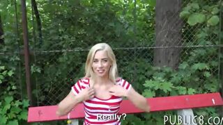 Eurobabe gives a nice blowjob and gets screwed in public