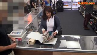 Busty milf banged by nasty pawn keeper to earn more money