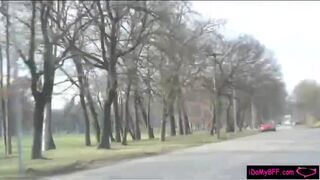 Two naughty BFFs road trip and threeway with horny stranger