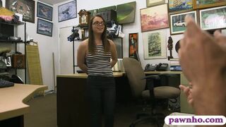 Sexy babe with glasses fucked by pawn guy at the pawnshop