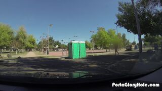 Porta Gloryhole Milf sucks cock at park in a porta potty gloryhole