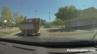 Porta Gloryhole Thick teen swallowing cum from random men