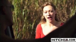 Petite brunette teen couldn't ever guess that her hitchhiking would be so painful for her pussy