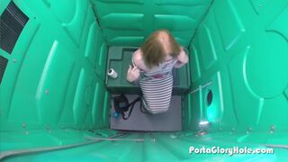 Porta Gloryhole Hot Redhead sucking dick in public porta potty