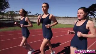 Blonde sexy teen runners gets very horny after practice