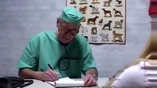 Slutty blonde shows her body to the older doctor