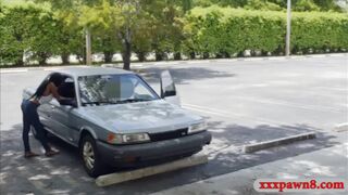 Big boobs ebony pawns her car and vagina then fucked
