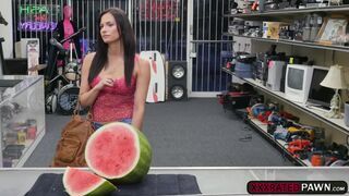 A pawn guy fucks a sexy desperate babe Alexis Deen in the office