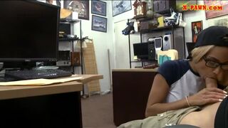 Pretty blonde babe with glasses rammed at the pawnshop